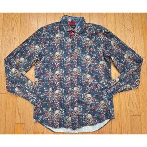EIGHT X PREMIUM Slim Fit Floral Skull Print Button Up Shirt Multicolor Medium